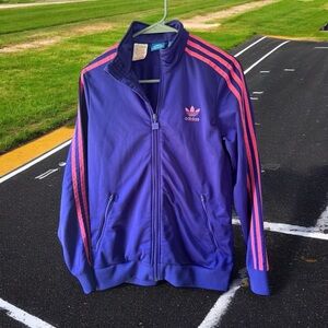 adidas Women’s Purple Track Jacket with Pink Stripes